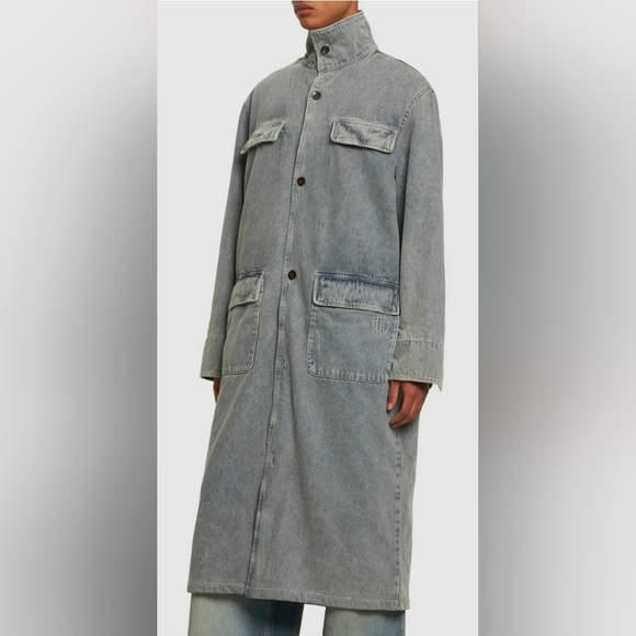 Men's HONOR THE GIFT SIZE L/XL Light Indigo Denim TrenchLong Coat